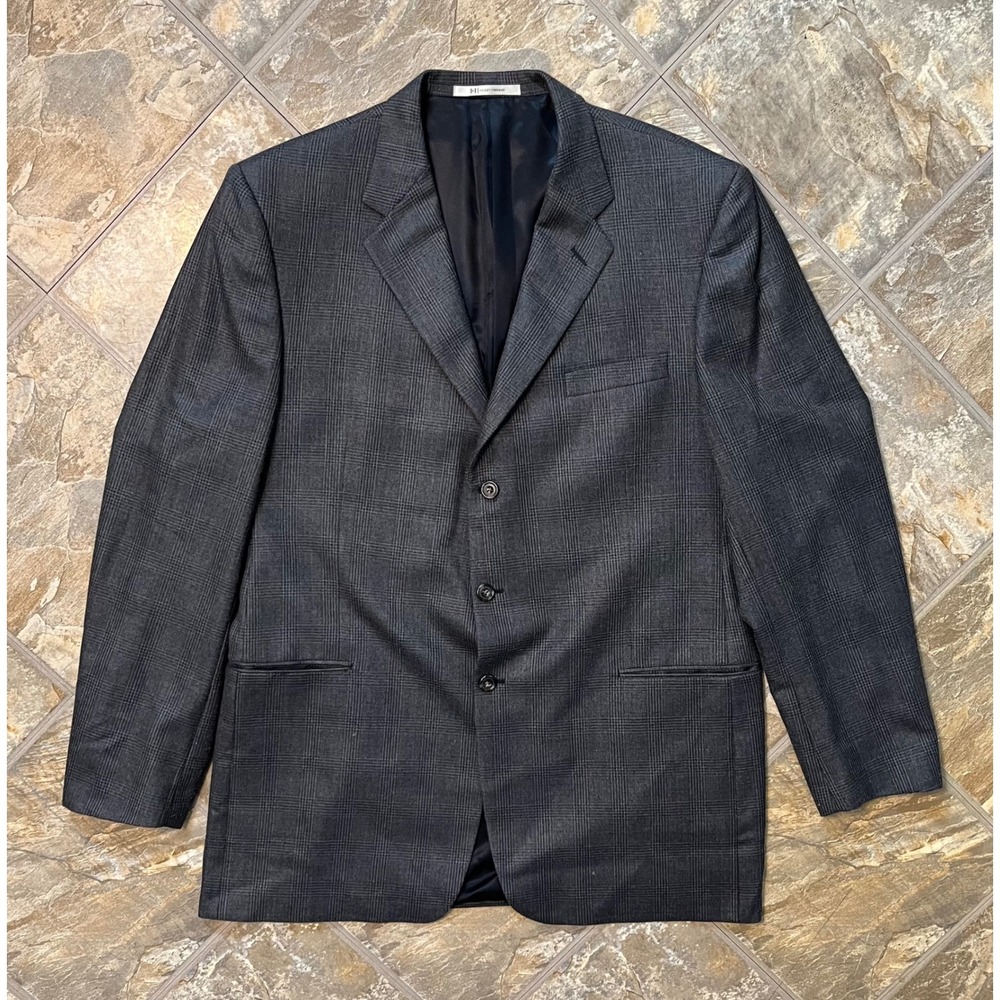 Hickey Freeman Blazer Men 46 XLG Grey Glen Plaid Wool Silk Sport Coat